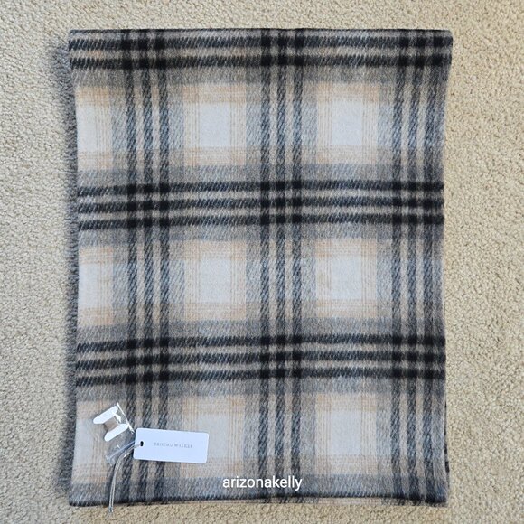 NWT Brochu Walker Stowe Wool Scarf in Heritage Plaid Tan Black - Picture 8 of 13